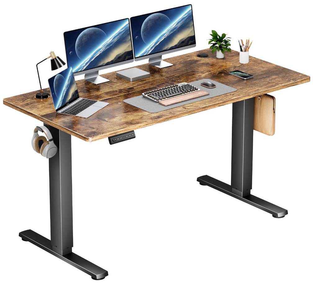 edx Electric Standing Desk, Height Adjustable Desk, 55 x 24 Inches Ergonomic Stand up Desk with Memory Preset and T-Shaped Metal Bracket for Home Office