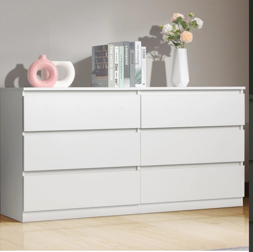 Ktaxon 6 Drawer Double Dresser Wood Dresser Storage Cabinet Drawer Organizer Chest Of Drawers, White