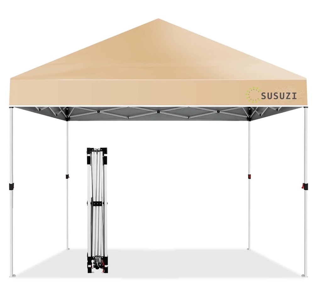 SUSUZI 10x10ft Easy Pop Up Canopy Tent, Portable Straight Leg Gazebo with UV Protection & Waterproof Cover, 3 Height Adjustments – Ideal for Outdoor Events, Camping, and Beach