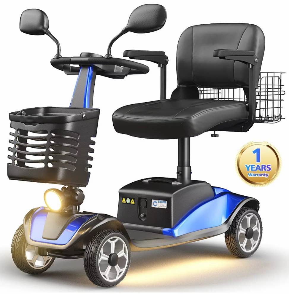 SACVON Upgrade 4 Wheel Mobility Scooter for Seniors, Foldable Powered Mobile Wheelchair for Adult 330lbs, Blue