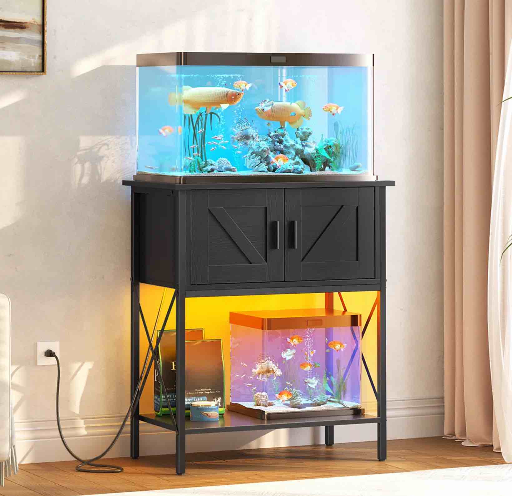 Habbe 20 Gallon Aquarium Stand Fish Tank Stand with Power Outlets and LED Light