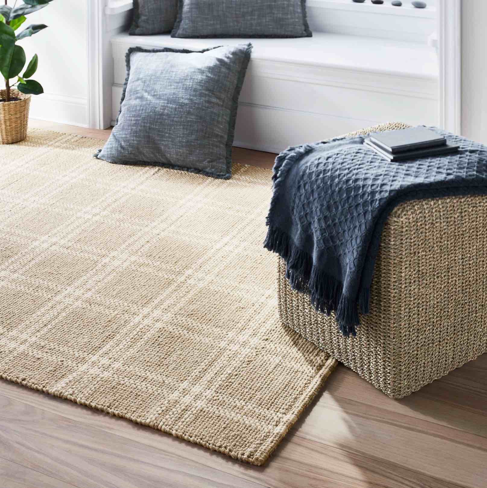 5'x7' Cottonwood Handwoven Plaid Wool/Cotton Area Rug Neutral - Threshold™ designed with Studio McGee: 5x7 Cream Flat Pile Rug