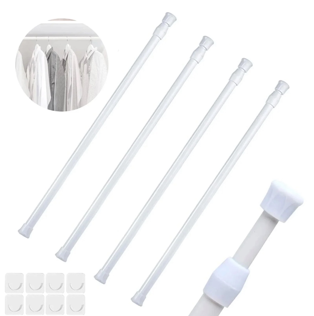 Square 4 Pcs Spring Tension Curtain Rod 28 to 48 Inch,White Tension Rod Adjustable Curtain Rod Non Slip Curtain Tension Rod No Drill Spring Curtain Rod for Window?Bathroom?Doorway