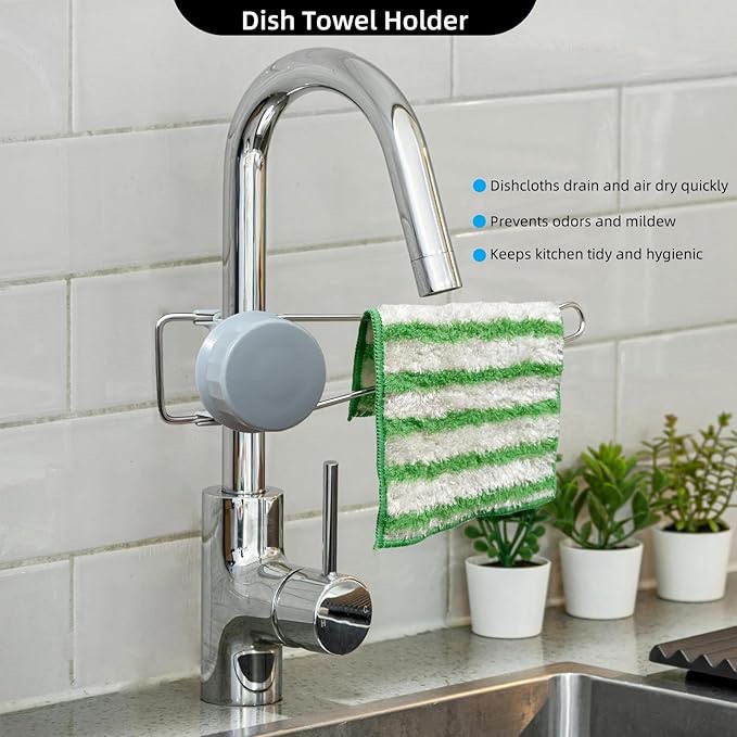 Dish Towel Holder - Dish Rag Holder for Kitchen Sink Dish Cloth Rack Adjustable Stainless Convenient