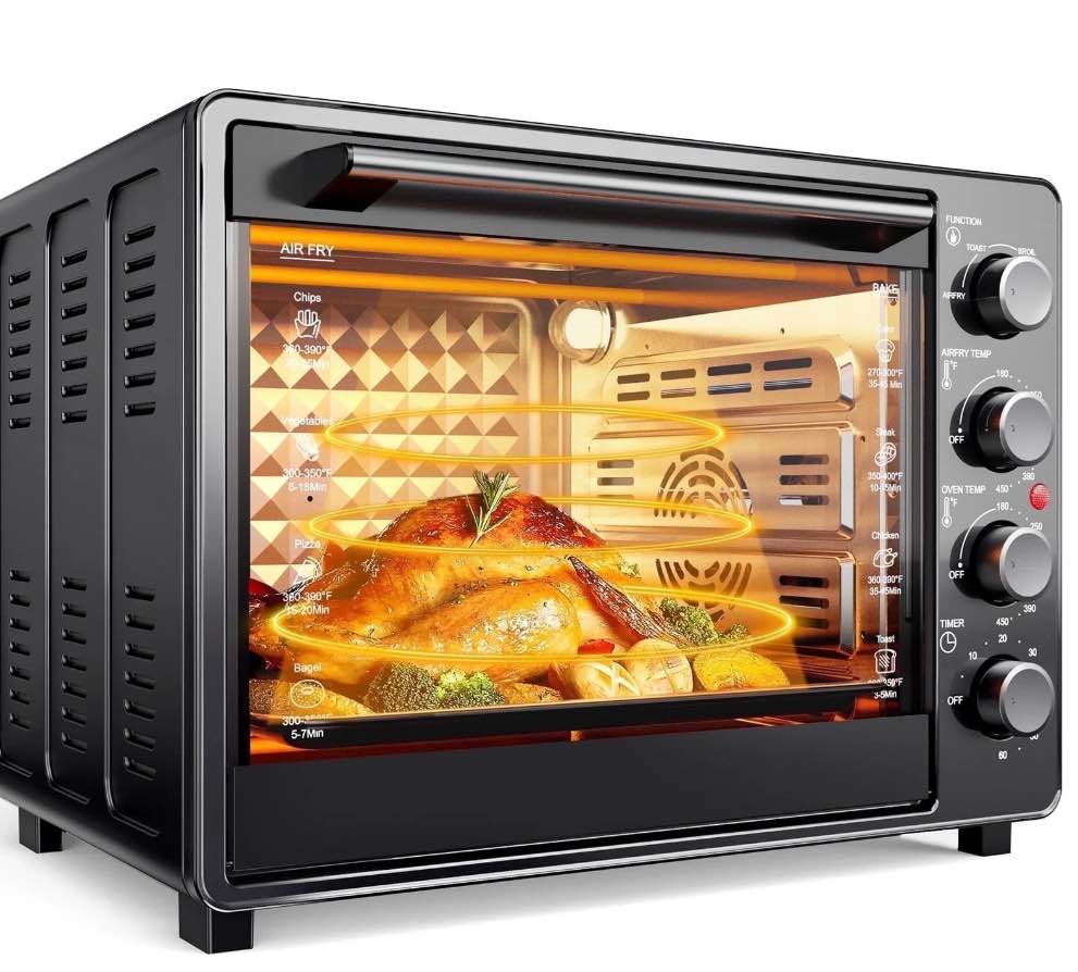 34 QT Super-Large  Air Fryer, Oil-Less Air Fryer Toaster Oven Combo with Pizza, Warm, Broil, Toast, Bake, Air Fry, 5  Functions - Black