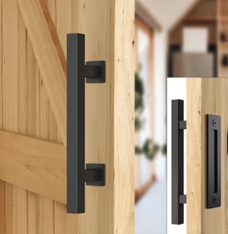 RELIABILT Matte Black Indoor Single Double Barn door handle