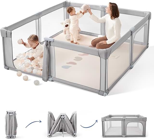 Fshibila 74" ×50" Large Baby Playpen, Baby Playard for Babies and Toddlers, Play Fence Play Pens for