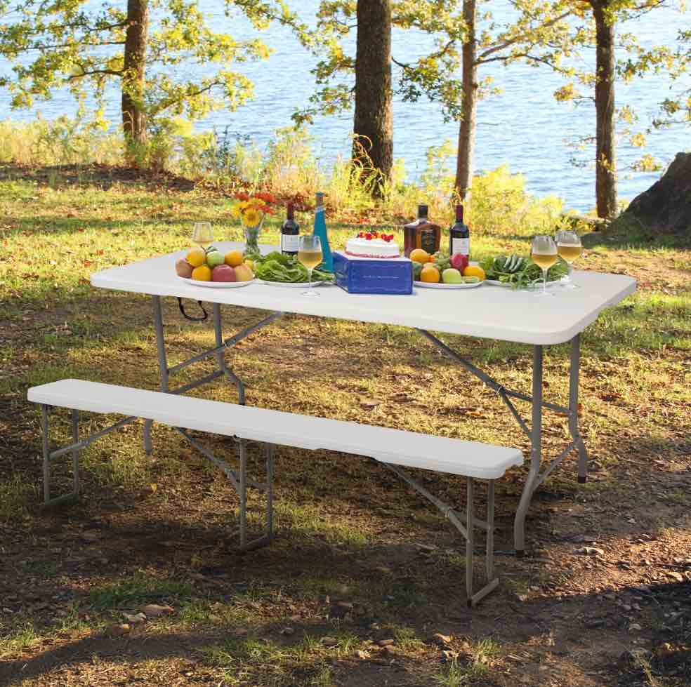 Ktaxon 2Pcs 6' Portable Folding Bench, Perfect for Outdoor Party, Picnic, Camping, Wedding etc., Plastic Folding Bench for Outdoor and Indoor, White