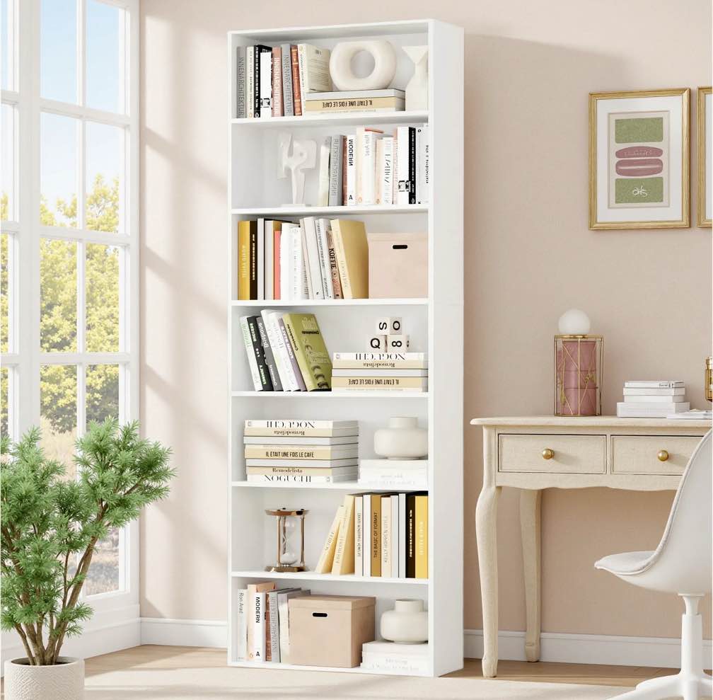 Homfa 82" Tall Bookcases, Freestanding Display Storage Shelves, 7-Tier Open Bookshelf for Home Office Living Room Bedroom, White