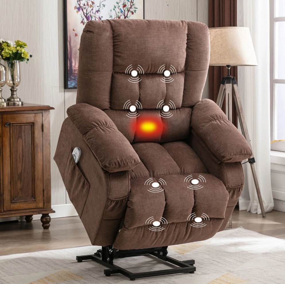 JONPONY Power Lift Recliner Chair Recliners for Elderly with Heat and Massage Recliner Chair for Living Room with Infinite Position and Side Pocket,USB Charge Port,Brown