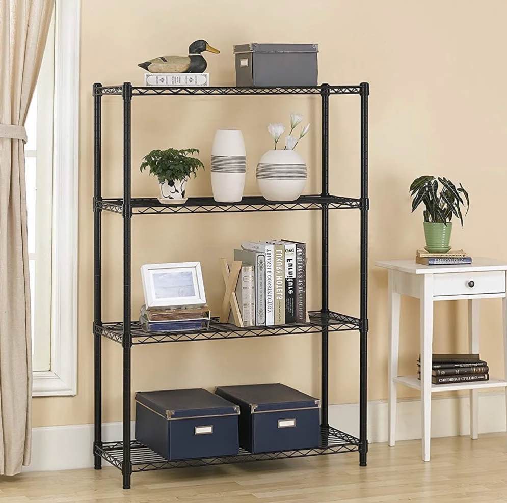 BestOffice 4 Shelf Wire Shelving Unit Garage NSF Wire Shelf Metal Storage Shelves Heavy Duty Height Adjustable for 1000 lbs Capacity Black