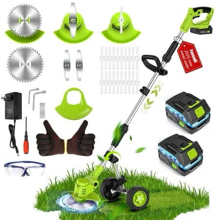 Weed Eaters Cordless with 2024 Upgraded Metal Wheels Fovendi 3-in-1 Battery Powered Grass Trimmer & String Trimmer/Edger Kit for Lawn Garden Pruning/