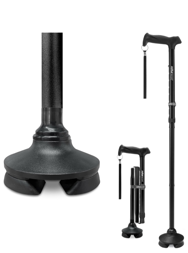 Rehaescort Adjustable Folding Walking Cane,Lightweight Heavy Duty Sticks Pivot Tip for Men and Women,Black