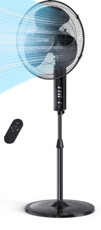 Qunler 16'' Pedestal Oscillating Fan with Remote Control, Stand up Fan Adjustable Height, 3-Speed, Electric Cooling Fans for Bedroom Home Office Use