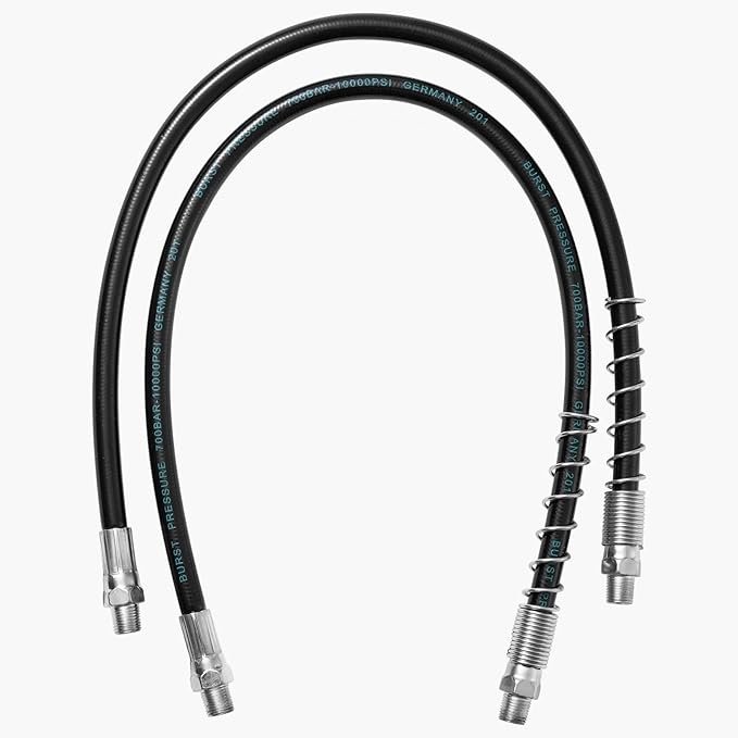 ATIVERE Grease Gun 2PCS 18" Spring Flex Grease Gun Hose, 10000 PSI High Pressure Quick Release Greas