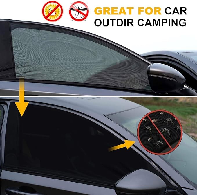Car Front Window Sun Shade - 2 Pack Breathable Mesh Side Window Shade Sunshade UV Protection for Dri