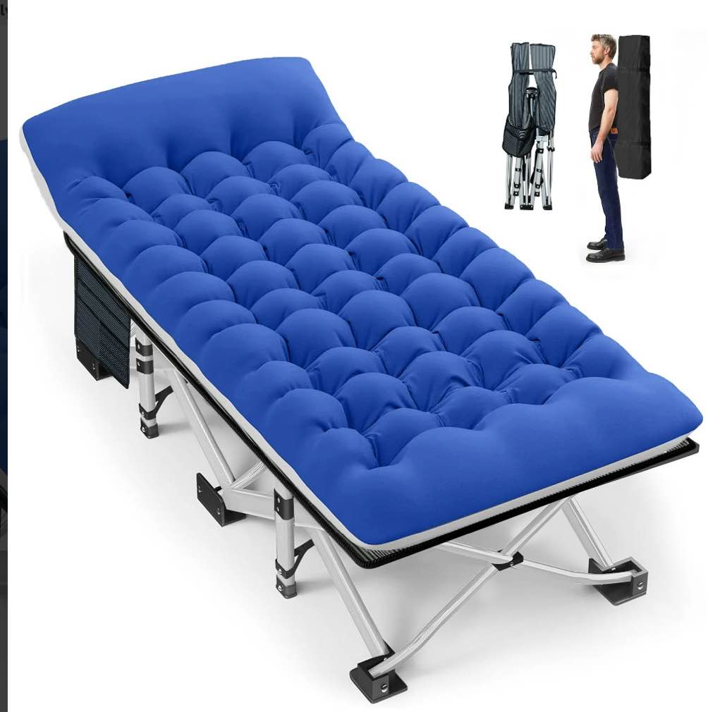 GVDV Folding Camping Cot with 2 Sided Comfort Mattress, Double Layer Oxford Fabric Folding Bed, Portable Sleeping Bed Cot for Camp Office Nap Beach Travel