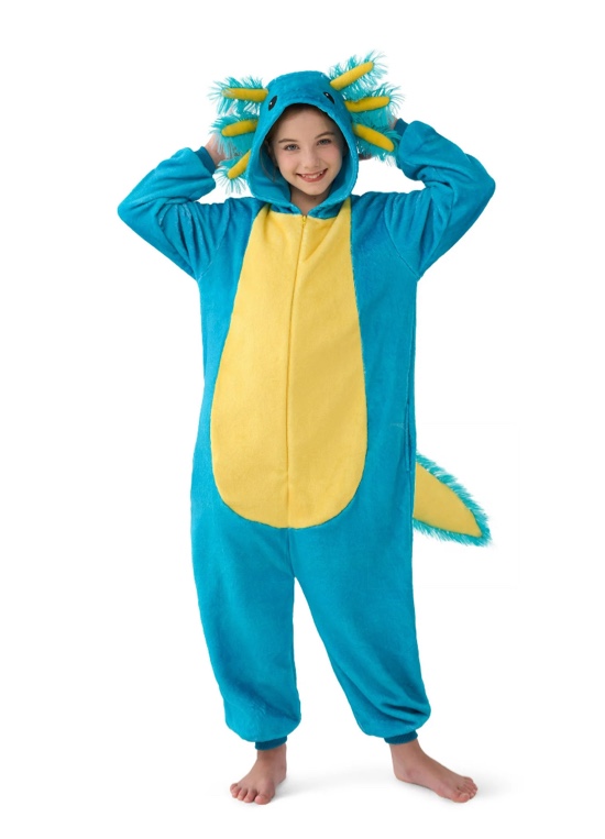 Joyfy Halloween Axolotl Costume, Kids Axolotl Costume, Zip-Up Hooded Jumpsuit for Halloween Cosplay Party