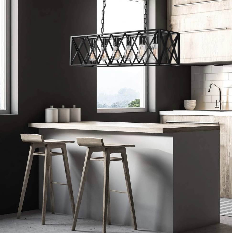 Susuzi 6-Light Pendant Lights for Kitchen Island Industrial Lantern Pendant Light Fixtures, Farmhouse Adjustable Height Hanging Pendant Lighting for Dining Room