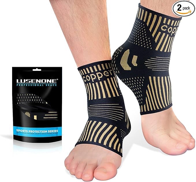 Lusenone Copper Ankle Brace Support for Men & Women (Pair), Best Ankle Compression Sleeve Socks for 