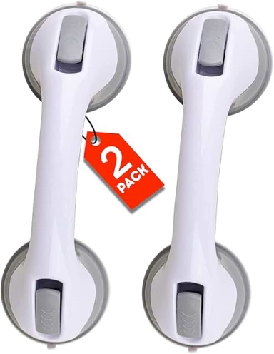 2 Pack Grab Bars for Bathtubs and Showers with 3 Suction Cups, Heavy Duty Handle Removable Handrails for Seniors and Elderly, Bathroom Safety Grip No Drilling Waterproof