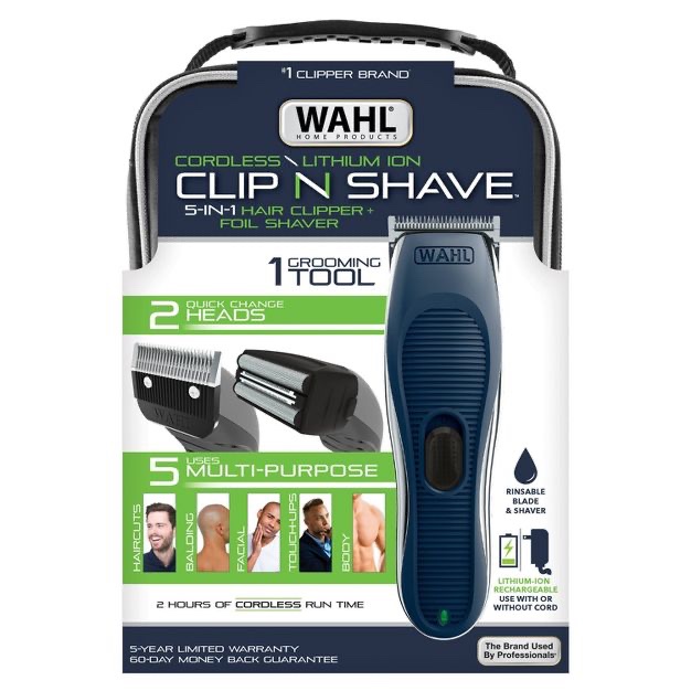 Wahl Clip & Shave 2 in 1 Cordless Rechargeable Hair Clipper and Electric Shaver for Men for Head, Face & Body
