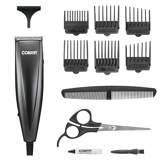 ConairMAN Professional Men s Haircut Kit 10 Piece Kit with Basic Clipper Guide Combs & Accessories HC93W