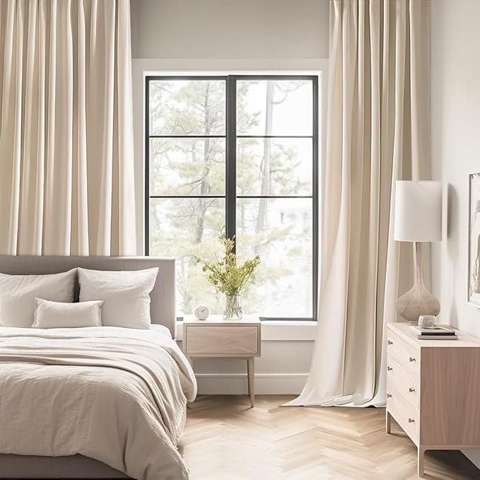 MIULEE Velvet Curtains 96 Inches Long 2 Panels Set for Bedroom, Pinch Pleat Back Tab Thermal Insulated Living Room Darkening Drapes Pleated Blackout Floor to Ceiling Curtains with Hooks, Camel Beige