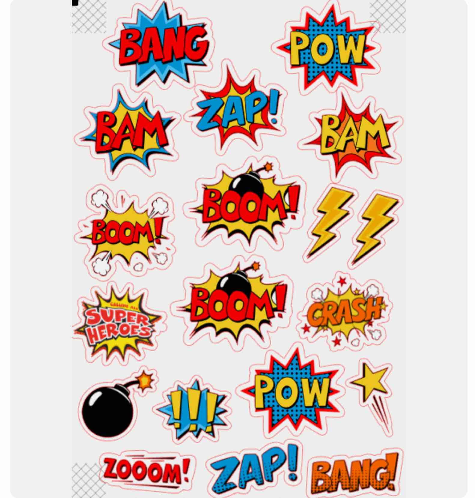 19 Pre-Cut Edible WAFER Super Hero Logos POW BANG Cupcake Toppers