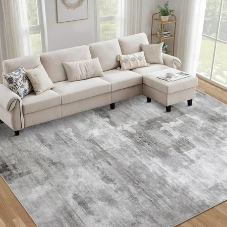 BERTHMEER 8 X10 Large Abstract Area Rugs for Living Room Bedroom Dining Room Farmhouse Machine Washable Non-slip Gray