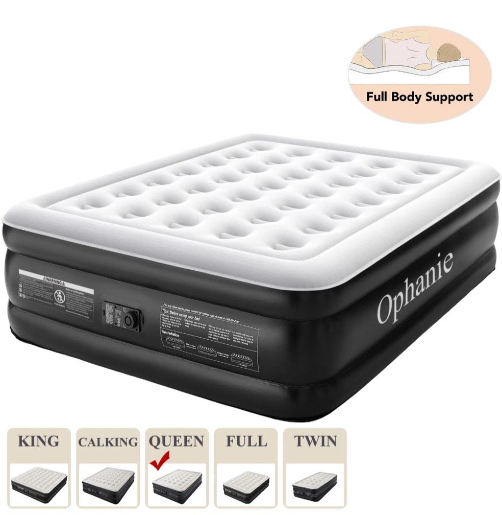 Ophanie Queen Air Mattress, 18-Inch Elevated Inflatable Bed with Built-in Pump, Puncture-Resistant, Quick Inflation/Deflation, Portable for camping & Guests, Black