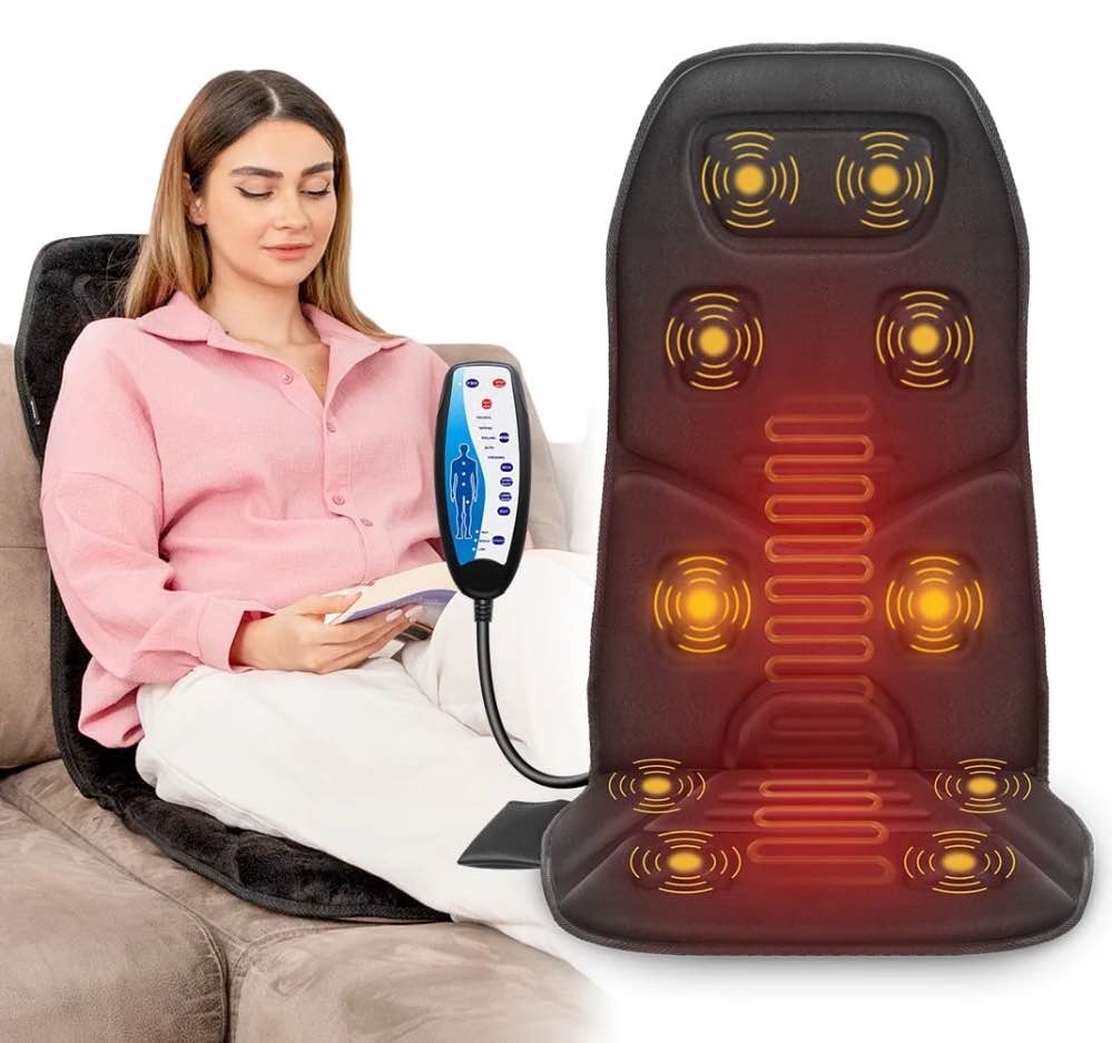 Comfier Back Massager Chair Pad, 10 Motors Vibration Massage Seat Cushion with Heat for Home Office Use