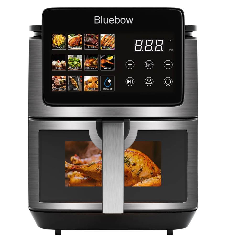 Bluebow 9QT Air Fryer with Large Touch Screen, 12-In-1 Multi-Functional, Visible Window, Oil-Free Cooking, Black
