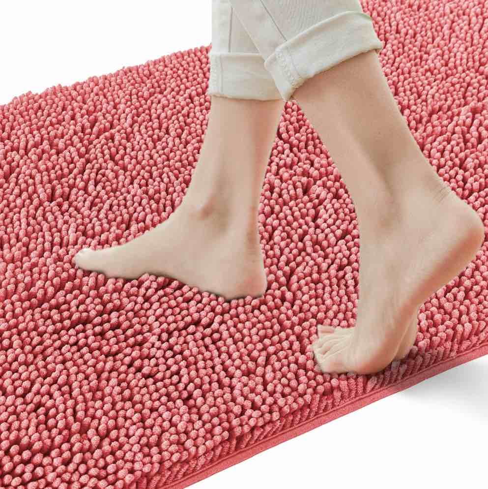 Yujoon Super Soft Chenille Bathroom Rug Non-Slip Absorbent Machine Washable Bath Mat, 24"x44", Pink