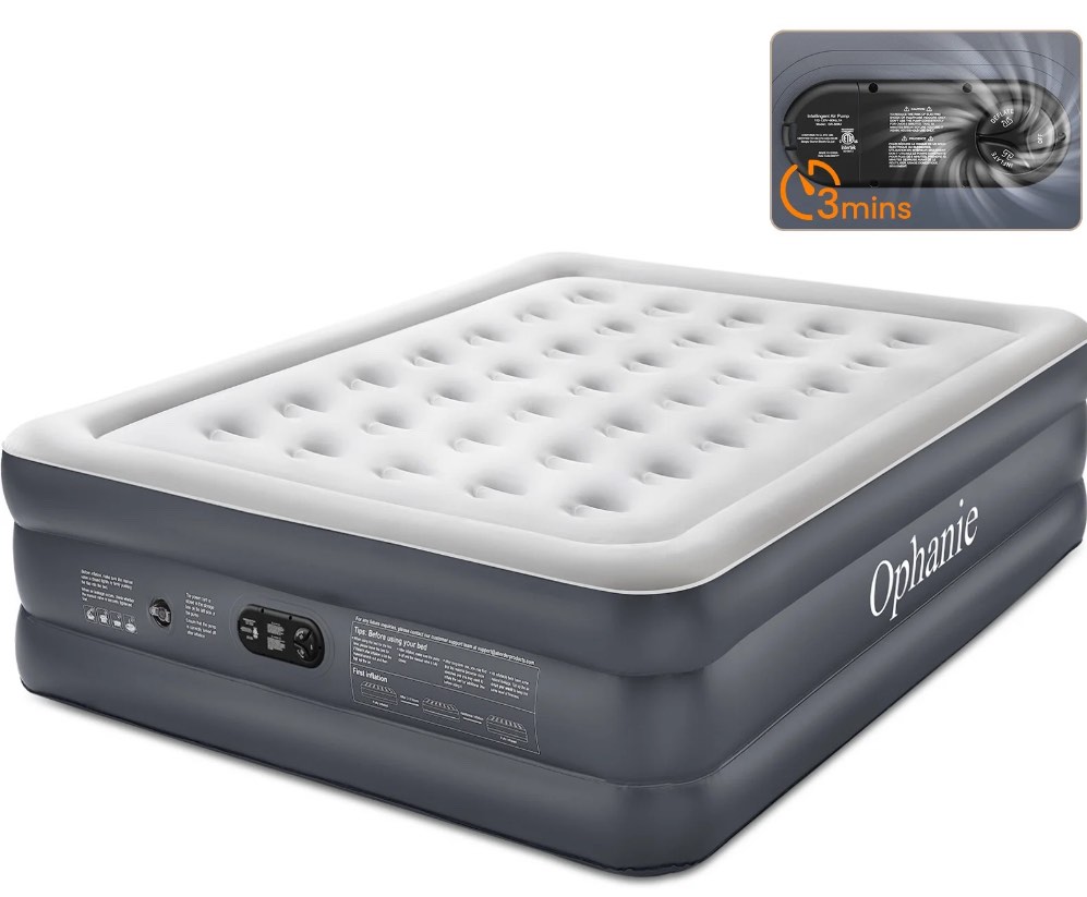 Ophanie Queen Air Mattress, 18-Inch Elevated Inflatable Bed with Built-in Pump, Puncture-Resistant, Quick Inflation/Deflation, Portable for camping & Guests, Dark Gray
