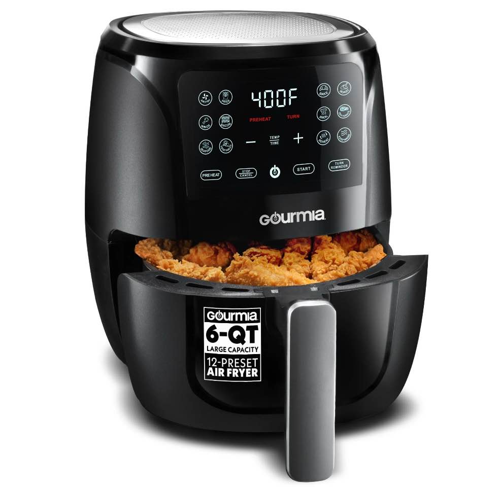 Gourmia 6 QT Air Fryer, 12 Presets, FryForce 360°, XL Capacity, 1500W, Black