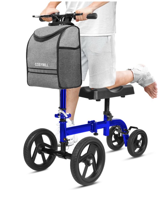 COSYWILL Steerable Knee Scooter,Knee Walker Scooter for Adults with 10" Front Wheels,Foldable Knee Scooter for Foot Surgery Crutches Alternative,Blue