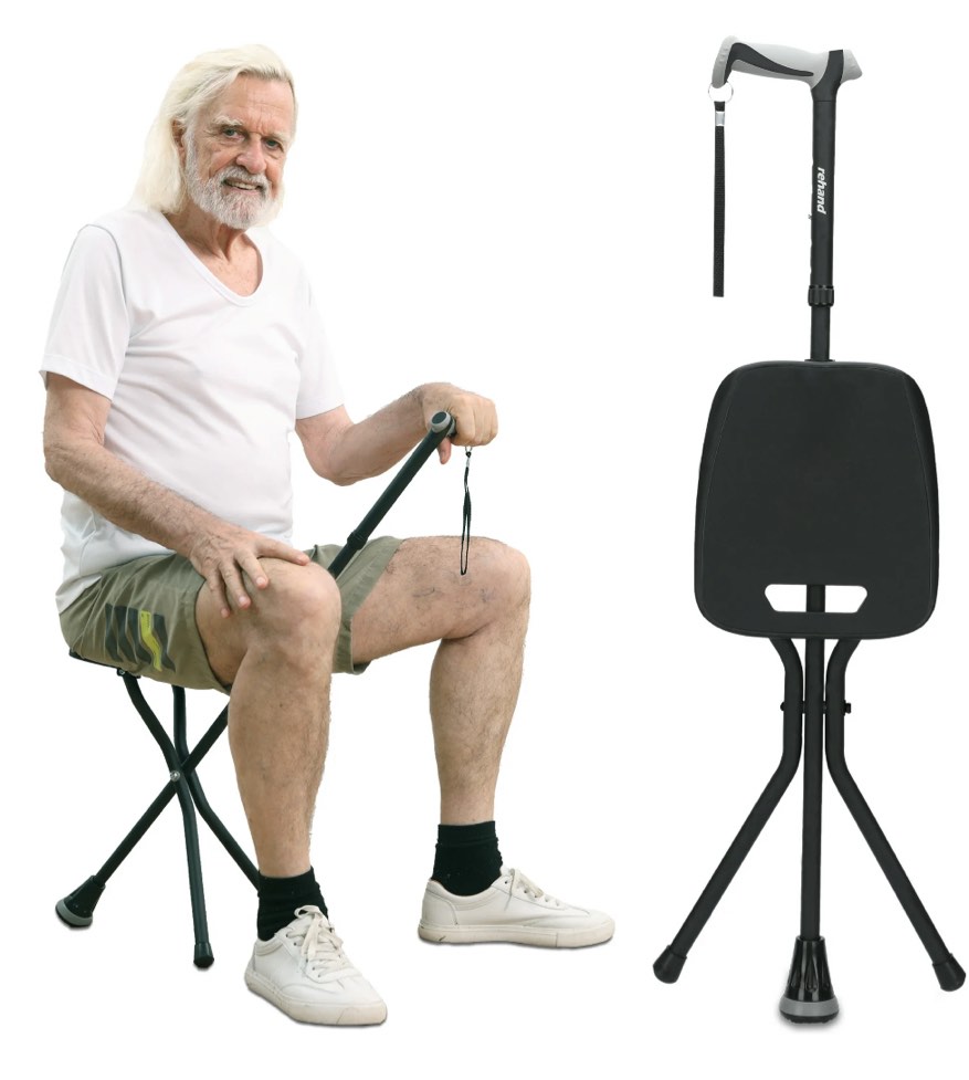 REHAND Walking Canes with Seat 350 LB Capacity,Lightweight Foldable Adjustable Aluminum Walking Stick Chair for Men & Women Seniors,Black