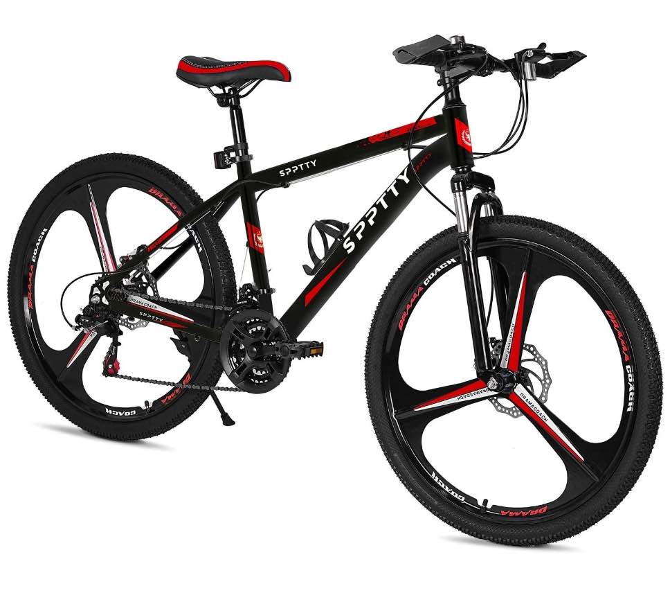 SPPTTY 26" Mountain Bike,24 Speeds Aluminum Bikes for Men Women,Bicycles with Disc Brake,3 Spokes Unibody Ring