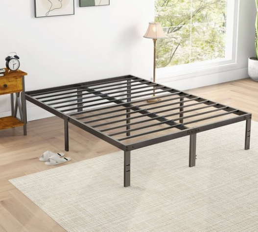 edx Queen Platform Bed Frame with Ample Storage Space, Sturdy Steel Slat Support, Heavy-Duty Construction, 14-Inch Height, No Box Spring Required