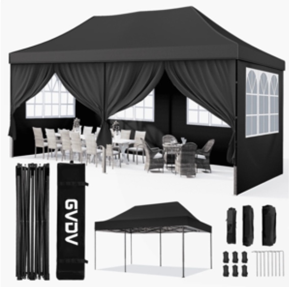 GVDV 10x20 FT Pop up Canopy tent with Removable Sidewalls, Instant Canopies Portable Gazebo, UV Resistant Waterproof, Enclosed Canopy Tent for Outdoor Events, Patio, Backyard, Party, Parking