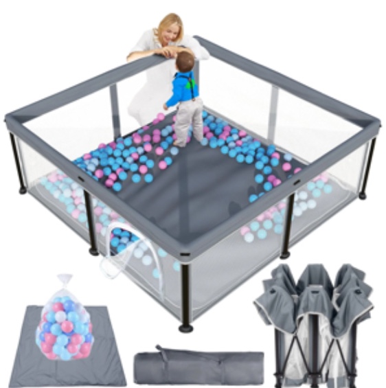 G TALECO GEAR Baby Playpen with Mat, Foldable Playpen for Babies and Toddlers, Portable Travel Play Yard, 50"x50", Gray