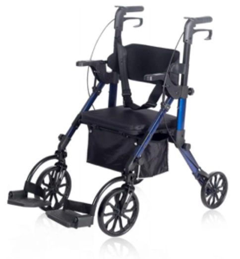 Elenker 2 in 1 Rollator Walker & Transport Chair, Folding Wheelchair Rolling Mobility Walking Aid for Adult, Seniors, Blue