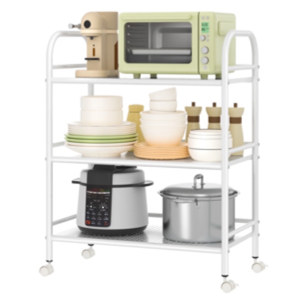 Cshidworld 3-Tier Metal Rolling Cart, Heavy Duty Multifunctional Metal Frame with 2 Lockable Wheels, Storage Rack Kitchen Cart Island with Shelves for Home Office Kitchen Bathroom Bedroom, White