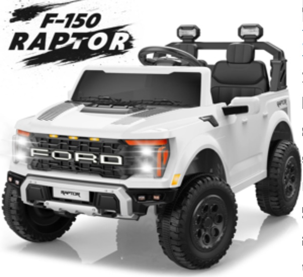 24V Ride on Cars 2 Seater for Kids, Ford F150 Raptor Battery Powered Ride on Toys Truck with Remote Control, 4 Wheels Spring Suspension, Electric Car for Kids Toddler 3-8 w/Bluetooth & Lights, White