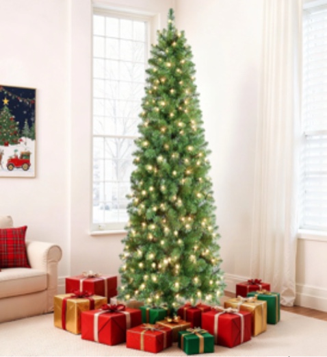 Alupssuc 4.5ft Prelit Artificial Slim Pencil Christmas Tree w/ Warm White Lights, Full Branch Tips, Perfect Choice Decoration for Xmas Holiday