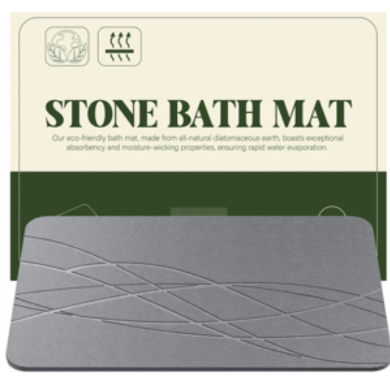 HBlife Stone Bath Mat, Diatomaceous Earth Bath Mat Bathmat, Non Slip Super Absorbent Quick Drying Diatomite Stone Bath Shower Mat for Bathroom, 23" x 15", Gray