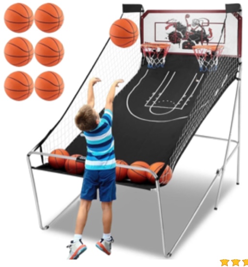 Dual Shot Basketball Arcade Game, Segmart 81"x44" Foldable Indoor Electronic Arcade Basketball Game with 6 Balls, 8 Modes, LED Scoreboard, Air Pump, Battery Powered for Adults, Black