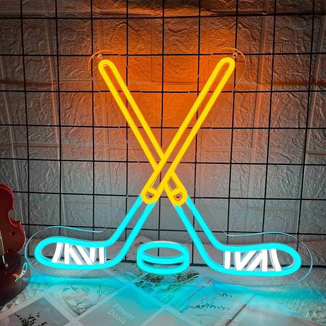 Ecluloriven Ice Hockey Neon Sign, Dimmable Hockey LED Neon Light for Fans, Sports Themed Neons Signs