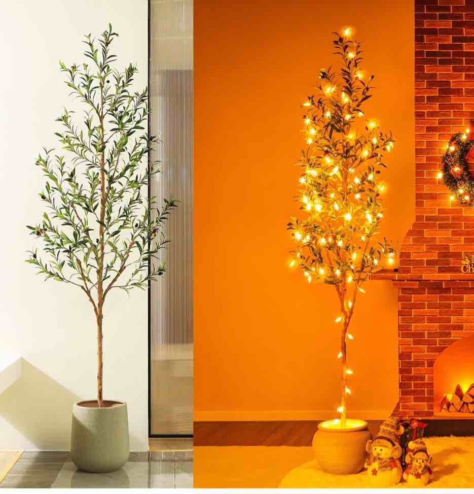 DR.Planzen 7ft Artificial Olive Tree Indoor, Tall Faux Olive Tree, Artificial Plants with Natural Wood Trunk and Lifelike Fruits for Home Office Dec